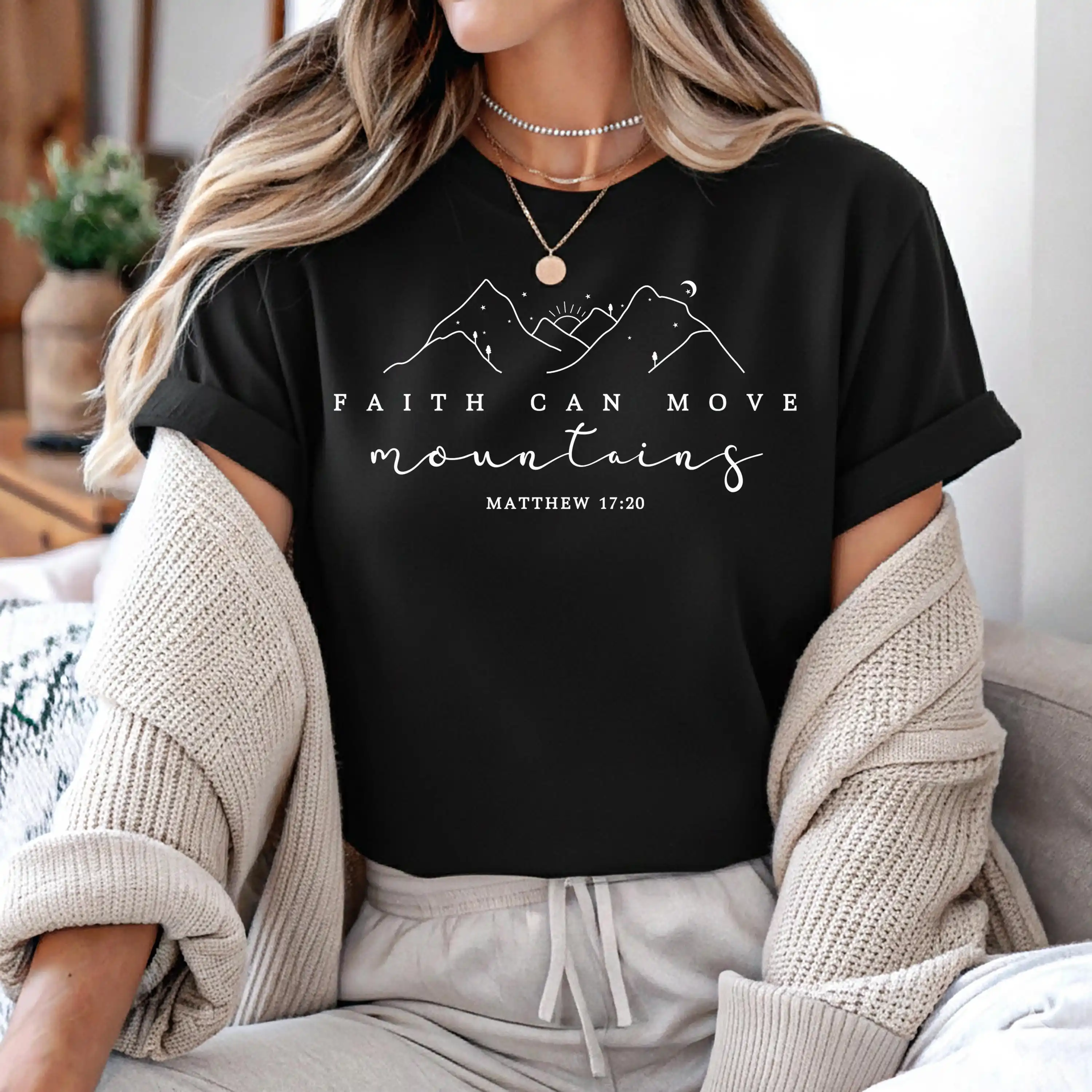 Camiseta Faith Can Move Mountains, camiseta cristiana inspiradora, camiseta con versículo bíblico, camiseta de regalo basada en la fe, de algodón para hombres y mujeres