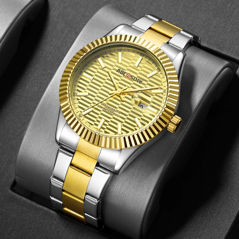 

Мужские часы, классические деловые часы со стальным ремешком, золотые часы, кварцевые часы, водонепроницаемые мужские часы с подсветкой, мужские часы Name Watch