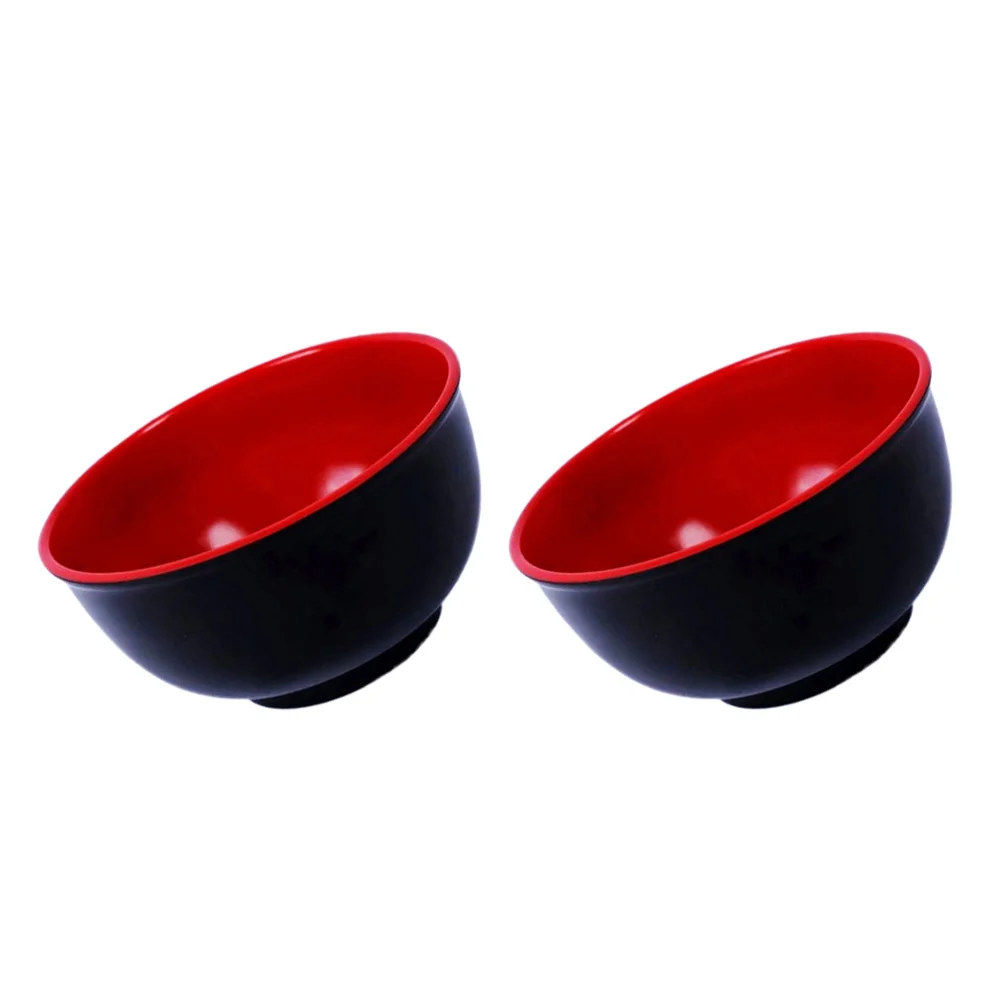 2pcs Melamine Black and Red Bowl Imitation Porcelain Rice Soup Bowls Tableware for Restaurant Home (45inch)