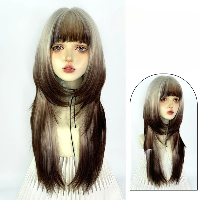 

Paris painting dyed wig mine full hood female platinum gradual change black subculture long straight hair