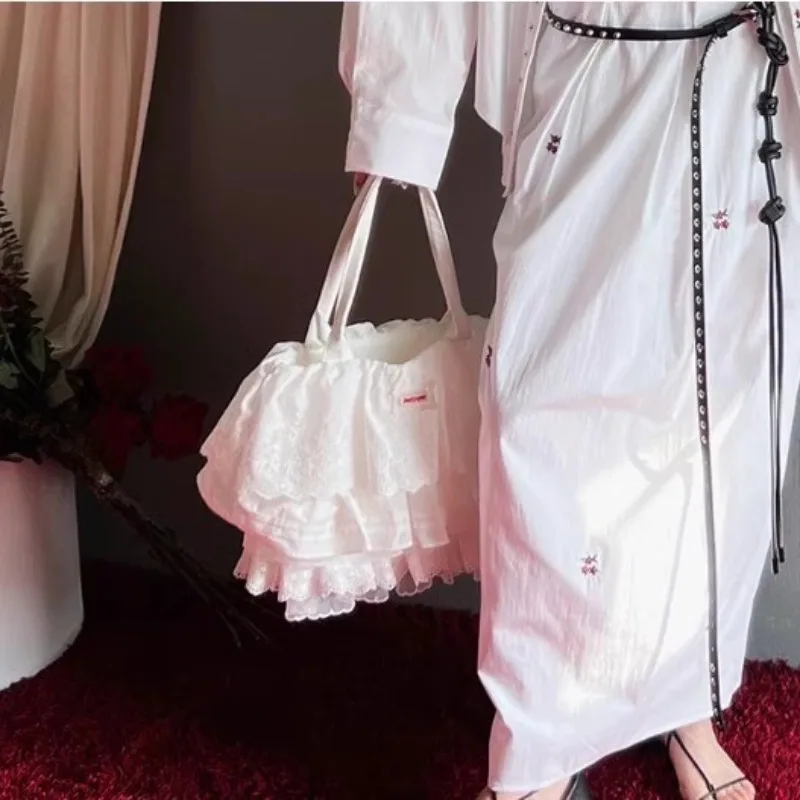 

2026 New Sweet Girl Lace Layered Ruffle Tote Bag Large Capacity Commuter Shoulder Bag for Women