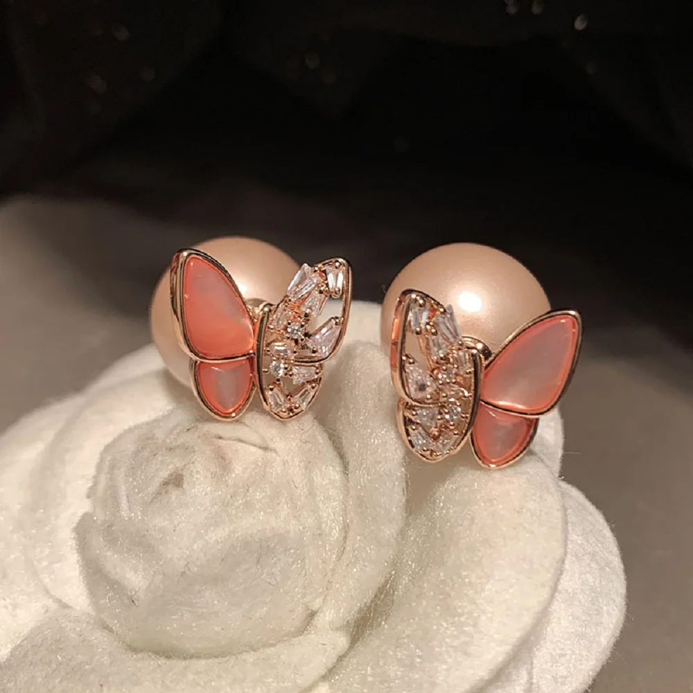 

Bilincolor LuxuryZircon Inlaid Natural Fritillaria Butterfly Earrings for Wedding or Party