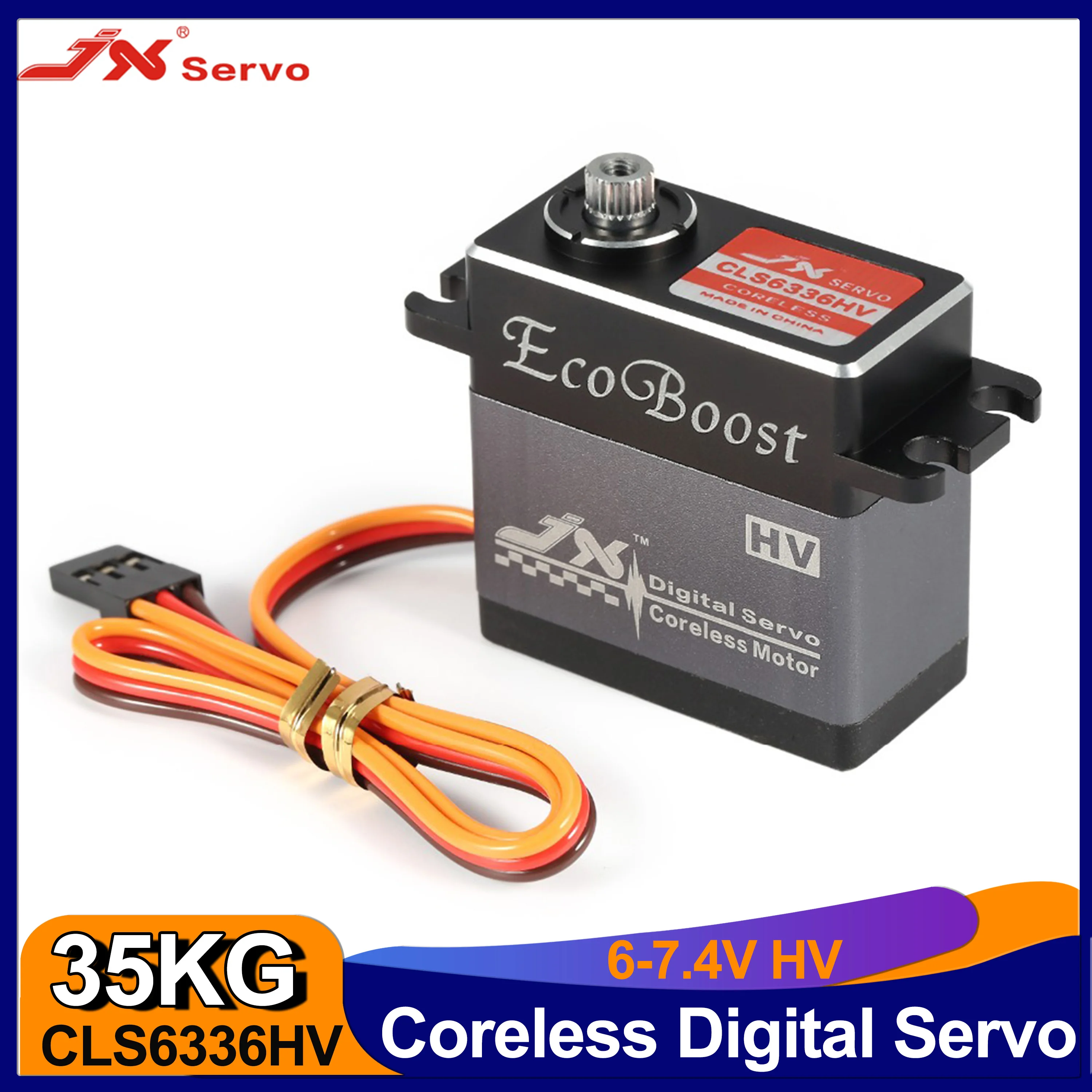 

JX CLS6336HV 35KG 6-7.4V High Voltage Metal Gear Aluminium Body Coreless Digital Servo for 1/8 RC Car & 2000mm Fixed-Wing