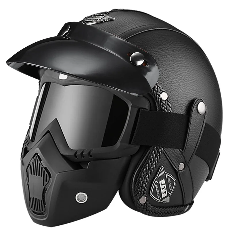 Retro Style Helmet with Large Goggles for Glasses, High-Density EPS Padding, Secure Quick-Release Buckle