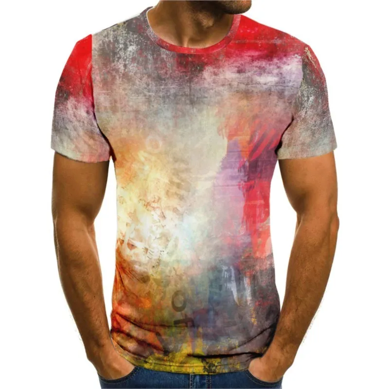  2024 Men's T-shirt Tie Dye 3D Printed Short Sleeved Retro Classic T-shirt Men's Street Shirt Top Cool Round Neck Short Sleeved 