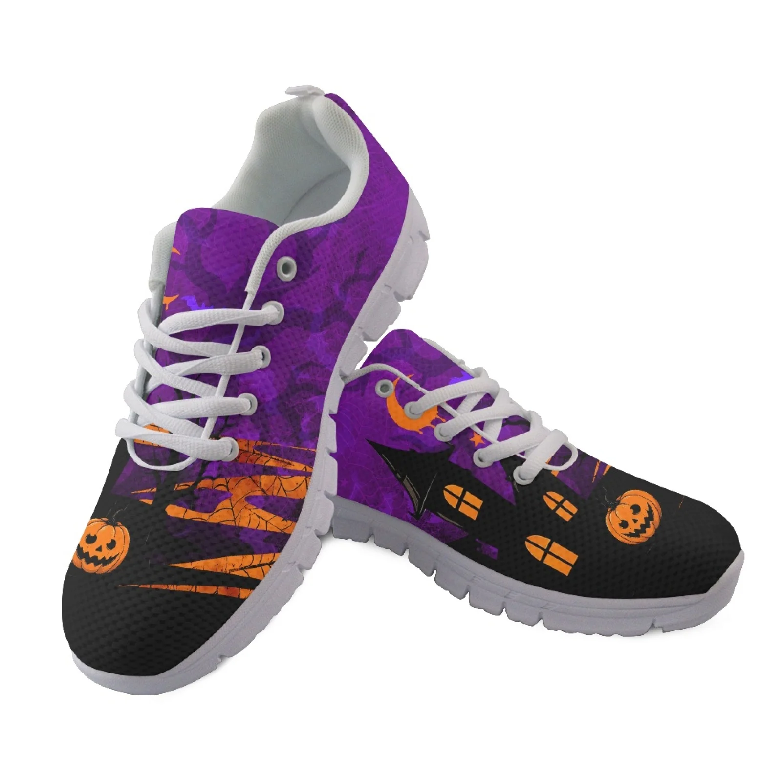 Coloranimal Soft Breathable Athletic Tennis Shoe for Women Mesh Trainers for Running Haunted House Print