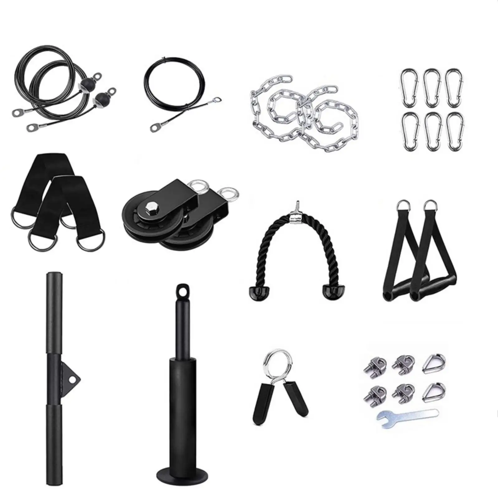 Pulley Cable Gym Attachment Modular Strength Training Pulley Kit with Carabiners