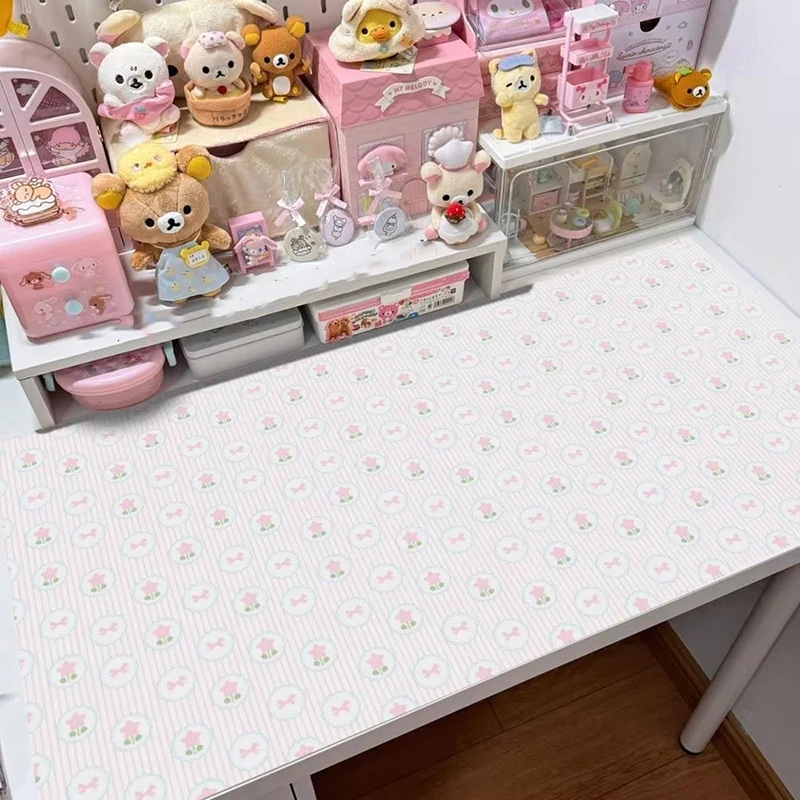 PU Leather Desk Pad Protector Y2k Korea Girl Love Heart Flower Mouse Pad Office Desk Mat Waterproof Non-Slip PU Desk Blotter Pad