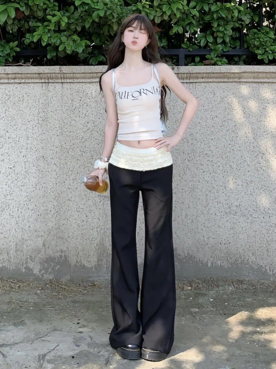 

Женские летние повседневные брюки для йоги с высокой талией, широкими штанинами, свободного кроя, стройнящие, с кружевной отделкой, прямые, на молнии