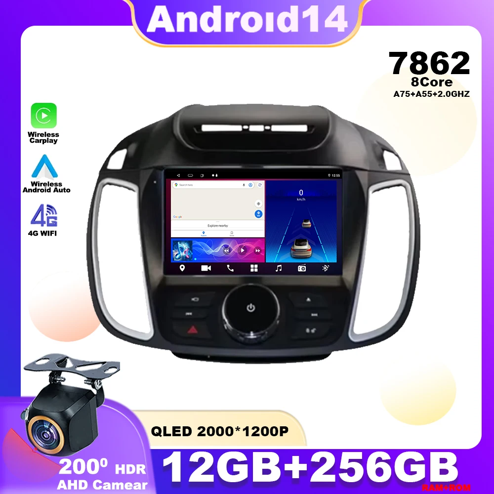 

Android 14 для Ford Kuga 2 Escape 3 2012-2019 Автомобильный радиоприемник Мультимедийный плеер Стерео навигация GPS 4G QLED Экран Carplay DVD DSP