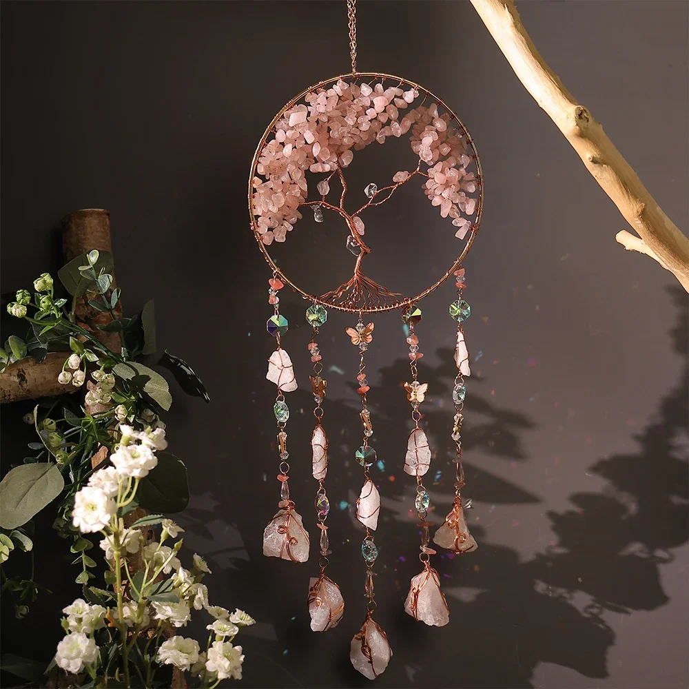 Natural Agate Dream Catcher Wall Hanging Moon Star Sun Crystal Stone Dream Catcher Garden Bedroom Agate Wall Hanging Decorations