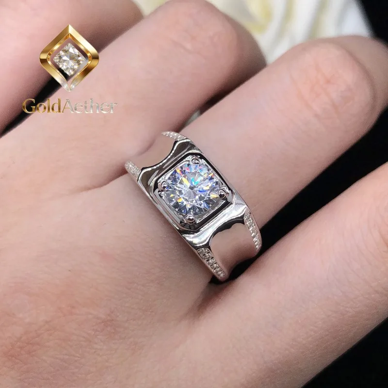 

GoldNouveau PT950 Platinum Men's Ring with 1 Carat Moissanite, Concave Minimalist Design, Understated Luxury