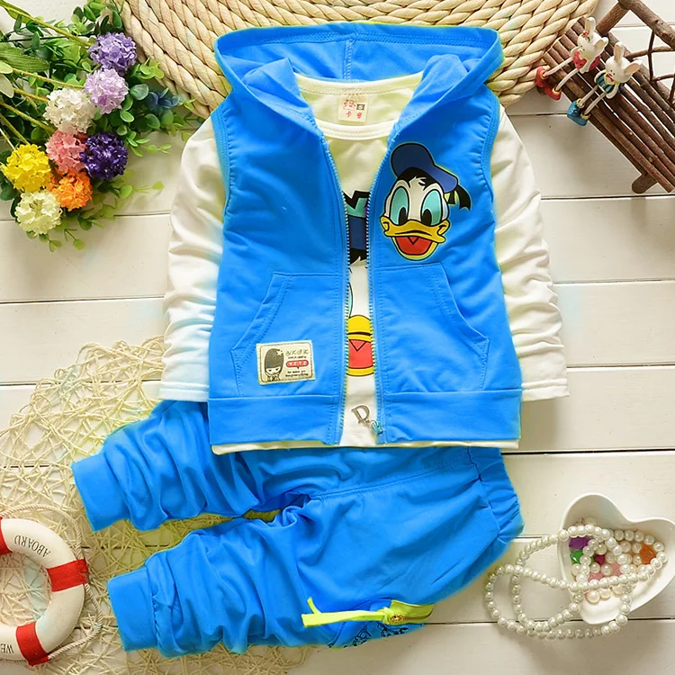 Disney Donald Duck Children\'s Sets Three Piece Printed Cartoon O-Neck Suit Long Sleeves Pant Casual  Daily  Sports Autumn Winter