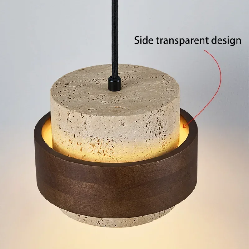 قلادة Led مصباح غرفة نوم بجانب الثريا ضوء الحجر الصغير الخشب الجوز اللون نجف يُعلق بالسقف تركيبات الرجعية بار مطعم #3