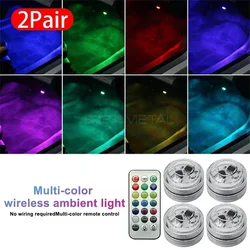 4pcs Wireless Adhesive LED Car Interior Ambient Light Auto Roof Foot Atmosphere Lamp Diamond Diving Light Remote Control ﻿