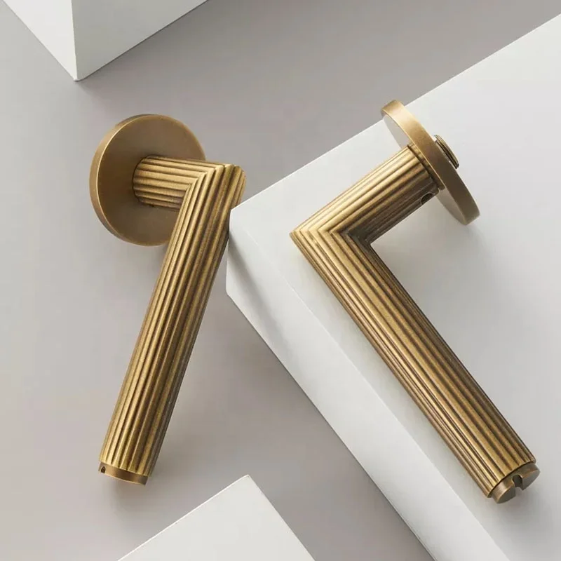 Stripe Knurled Copper Door Lock Handle Interior Brass Gold Knurling Door Lever Handle
