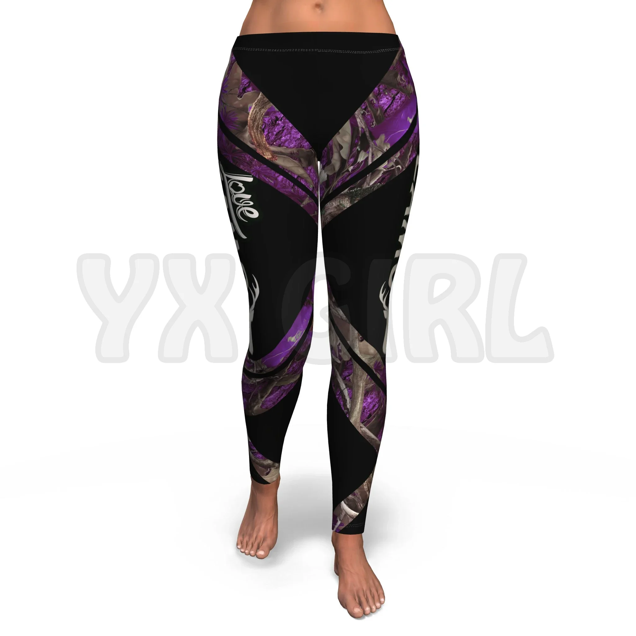 YX GIRL Women\'s For Girl Hunting Love Camo Blue 3D Printed Leggings Sexy Elastic Female Skinny Leggings Gothic Yoga Leggings