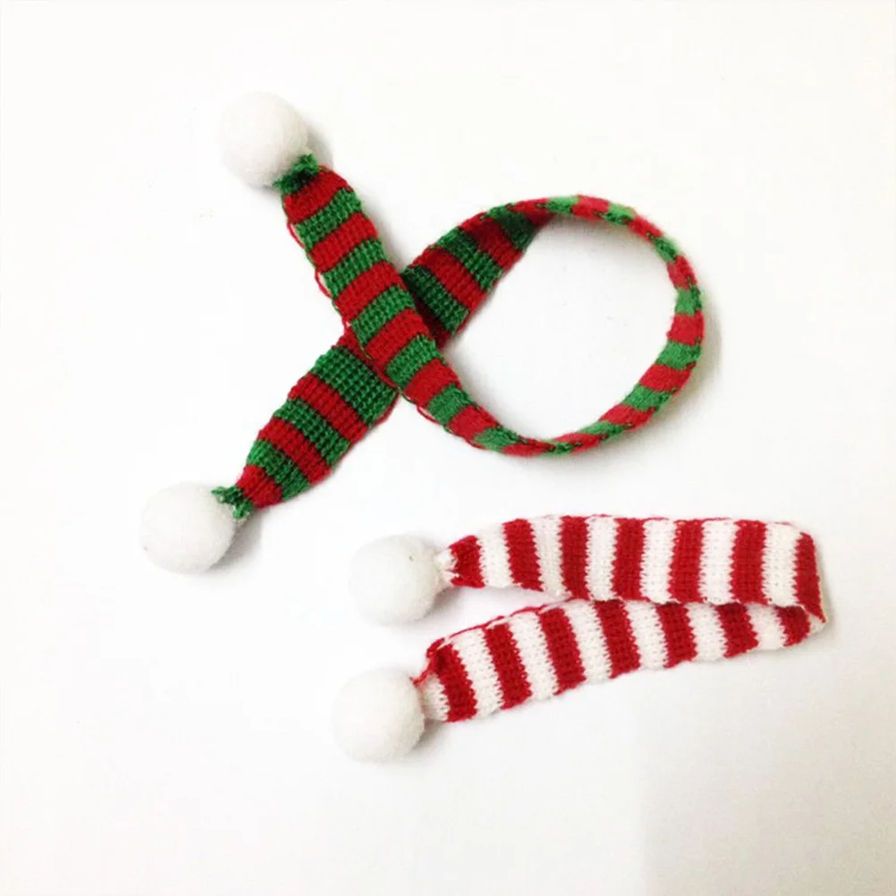 

5Pcs Knitted Scarves Christmas Colors Mini Striped Scarves for Bottle Decoration Little Snowman Decor Holiday Party Photo Props