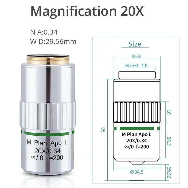 2X 5X 10X 20X 50X piano APO visibile obiettivo apocromatico metallografico infinito lunga distanza di lavoro uso per ispezione Semi