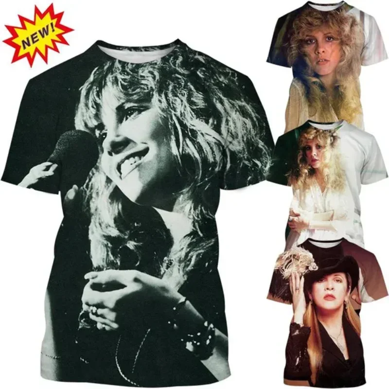 Fashion Women Clothing New Rock Female Singer Stevie Nicks 3D Print T-shirt Personality Hip Hop Street Unisex Oversized T Shirt