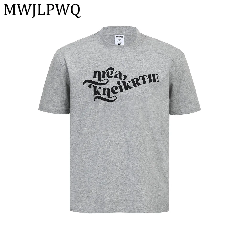 

MWJLPWQ American Men's Letter Print Short-Sleeve T-Shirt Casual Loose Round-Neck Top Summer Street Style Tee 2026 New 16446