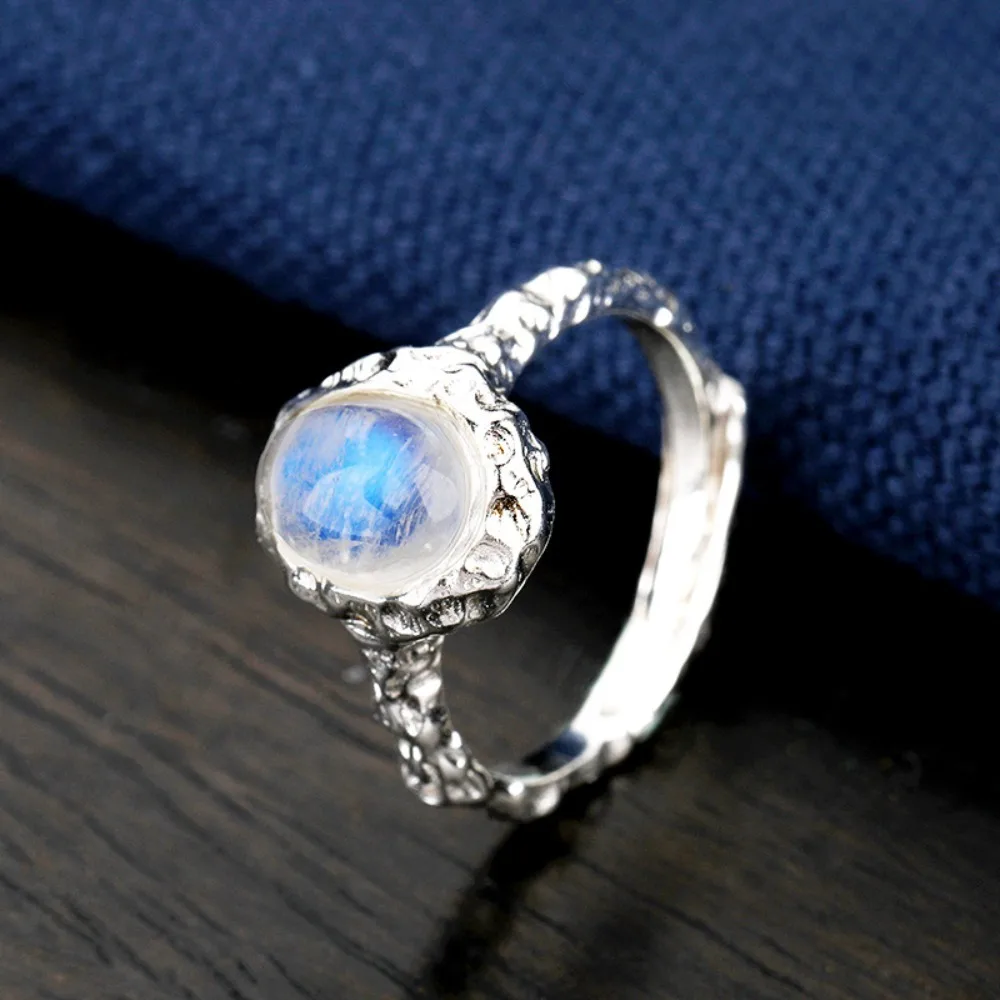 

Женское кольцо из стерлингового серебра S925 с натуральным лунным камнем, модное кольцо с яшмой, регулируемое, с подвесками, для женщин, для украшений.