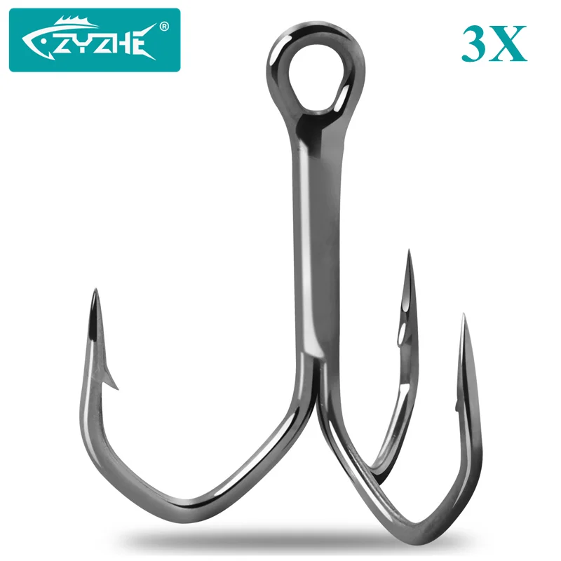 ZYZHE 6~9 Stück/Box Drillingshaken ZYZ019-3X Angelhaken Größe 2 # -16 #   Hochkarbon-Stahl Widerhaken-Angelhaken für Kunstköder
