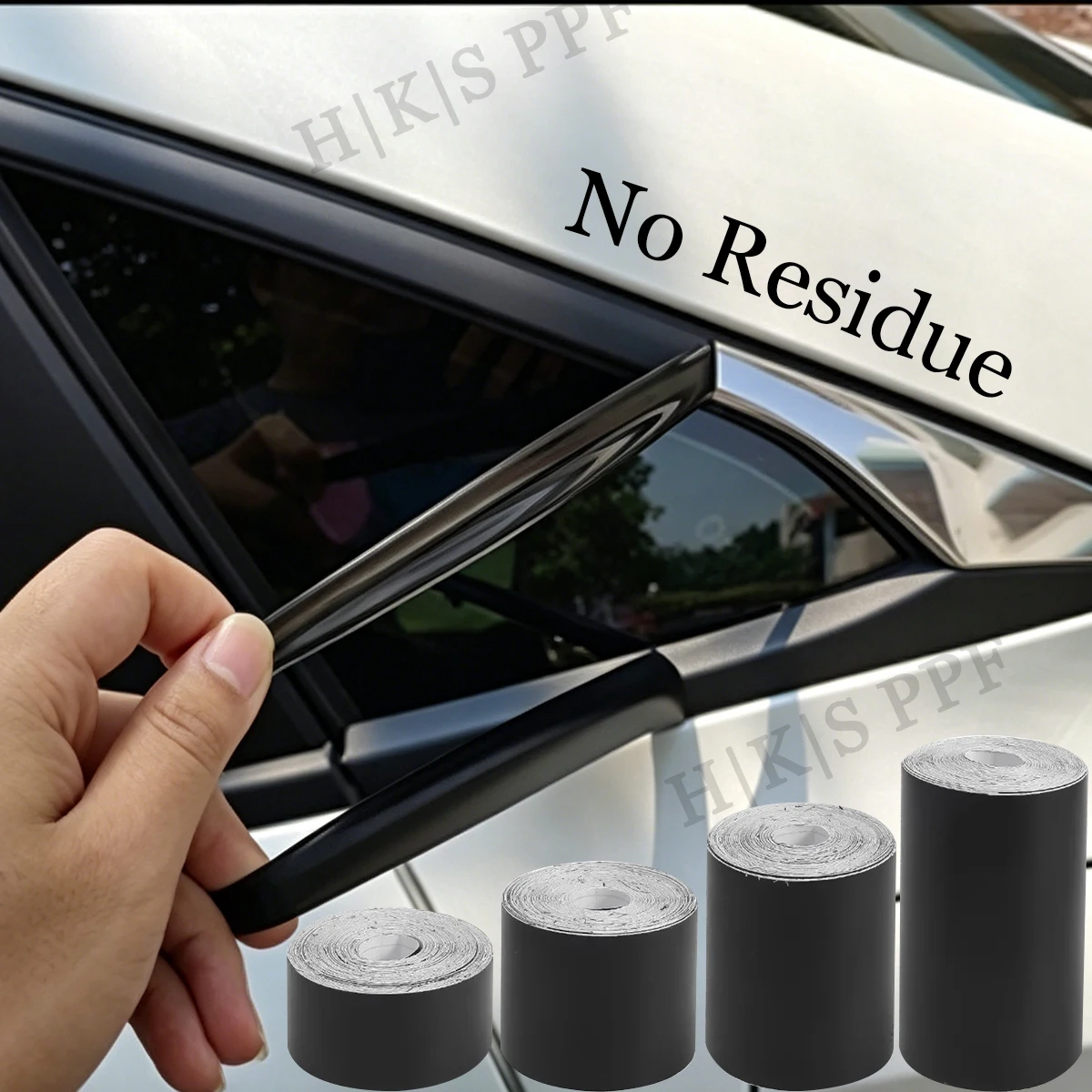 Matte Black Vinyl Tape Wrapp with Chrome Plated Removal Scratch Resistant Car Door Guard Protective Film Window Decorative Tape image 2