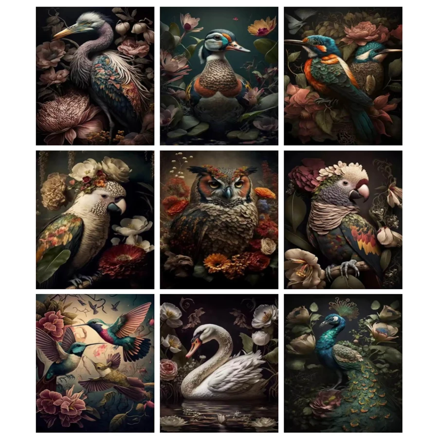 

Bird Owl Flowers Diy Diamond Painting Kits Jewelry Cross Stitch New Collection Animals Full Drill Mosaic Embroidery Picture Size