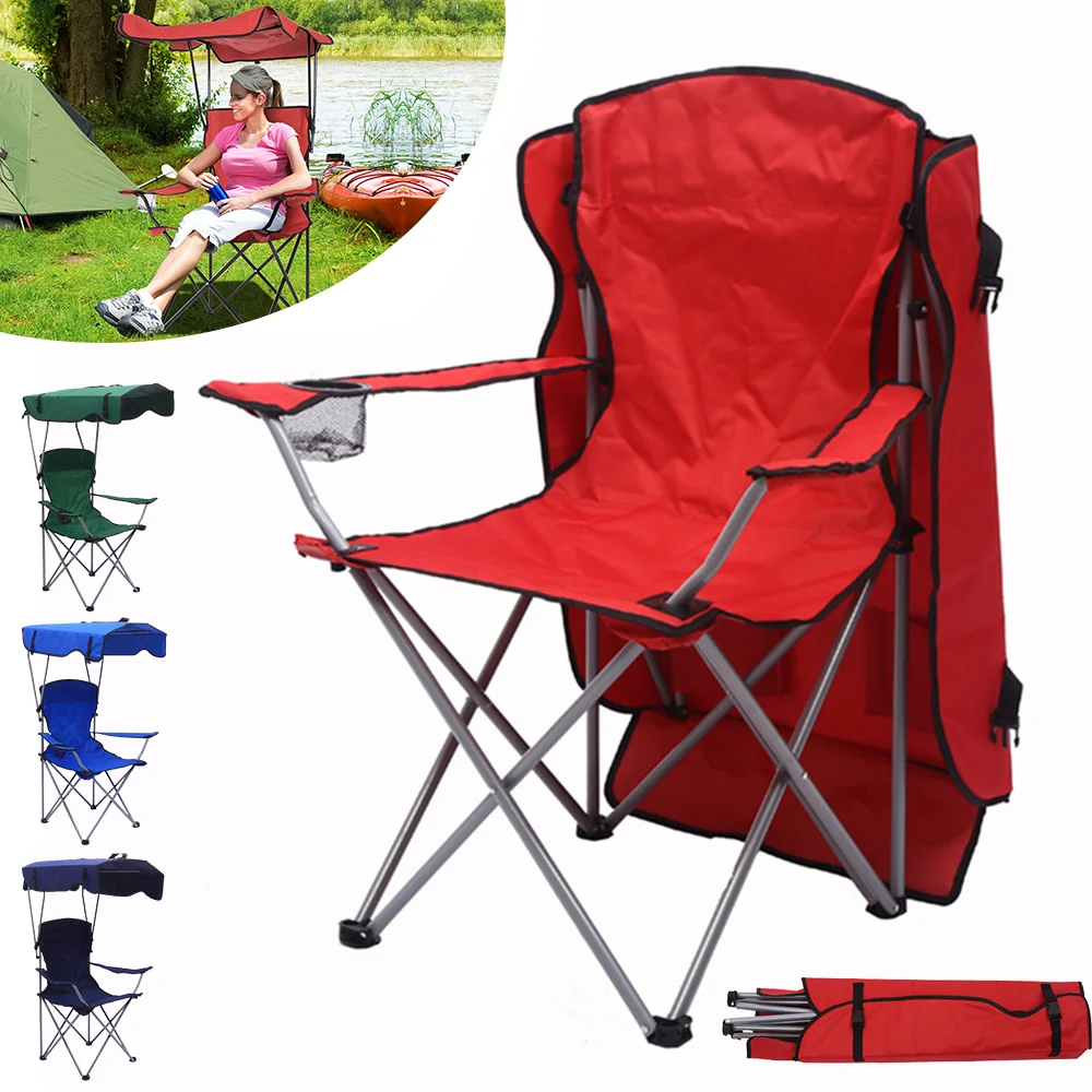 Folding Camping Chair Outdoor Chair Fishing Chair with Cup holder Awning Carrying Bag for Hiking Picnic Beach