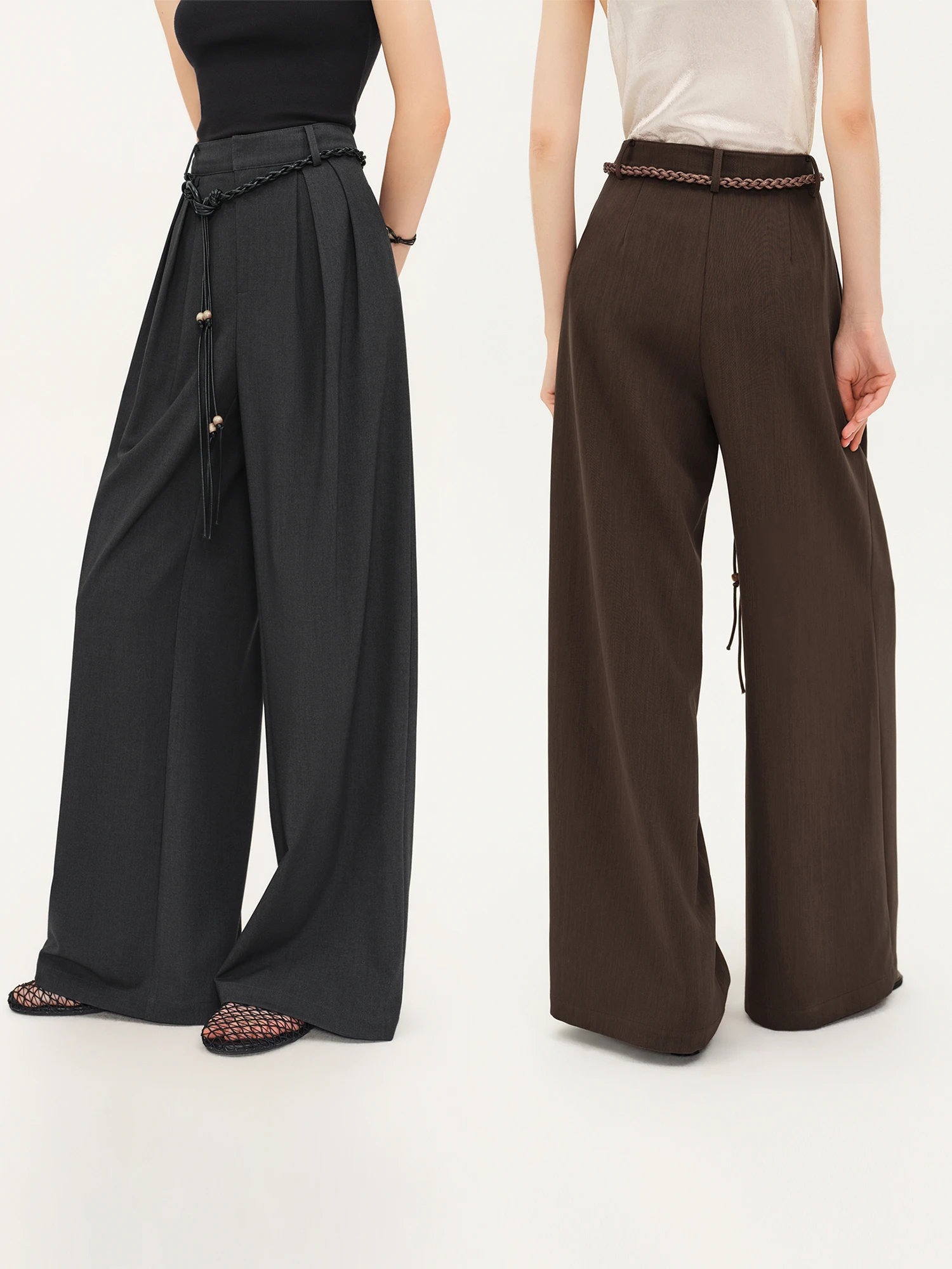 ZIQIAO 2026 Herbst Damen Elegante Drapierte Weite Freizeithose - Entspannter, bodenlanger Stil für Bürofahrten und den Alltag – Detail 3
