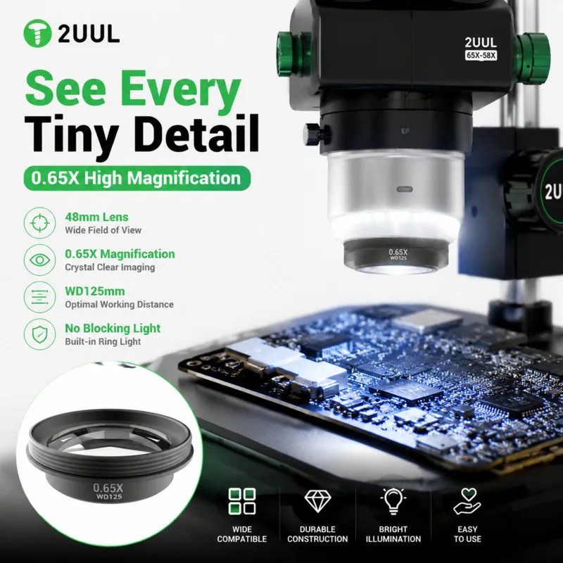 2UUL MS06 OpenView 48MM-0.65X Microscope Objective Lens 48mm Thread No-Blocking Light Source for Trinocular Stereo Microscope