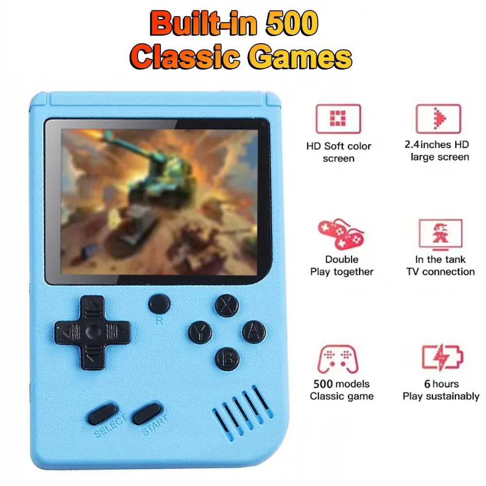 2,4-Zoll-LCD-Bildschirm Retro-Videospielkonsole mit 500 integrierten Spielen, tragbare Mini-Spielkonsole, Handheld-Spielgerät für Kinder & Erwachsene, Geschenk