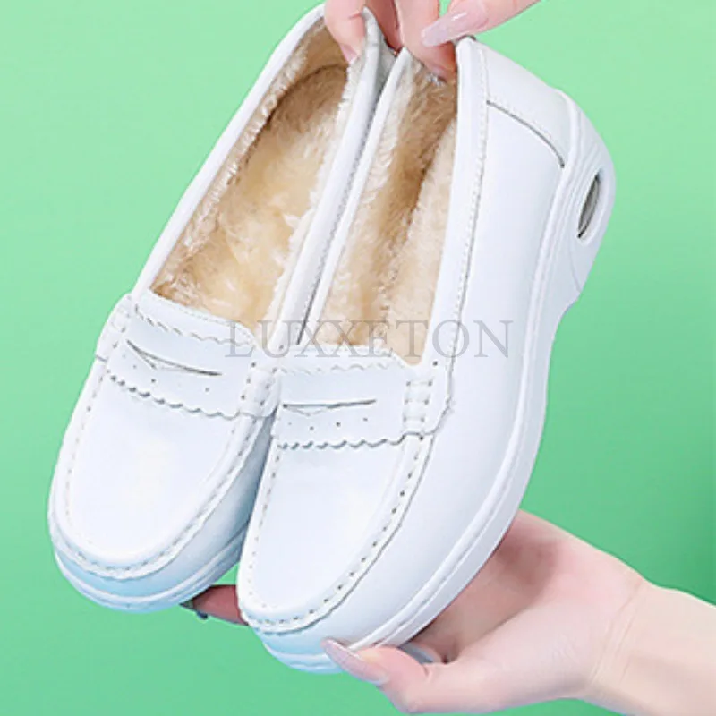 Genuine Leather Air Cushion Nurse Shoes Women Spring and Summer New Soft Bottom Breathable Flat Bottom White Medical Shoes