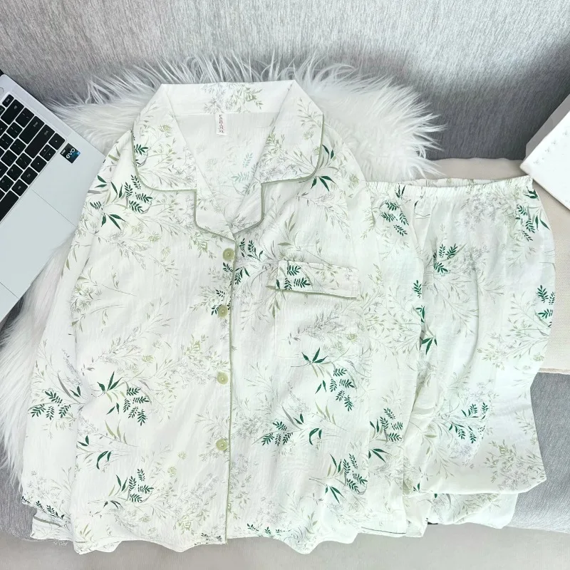 2026 Spring Fall Cute Pajama Set For Women Long Sleeve Two Piece Sleepwear Lapel Neck Button Soft Casual Loungewear Nightwear