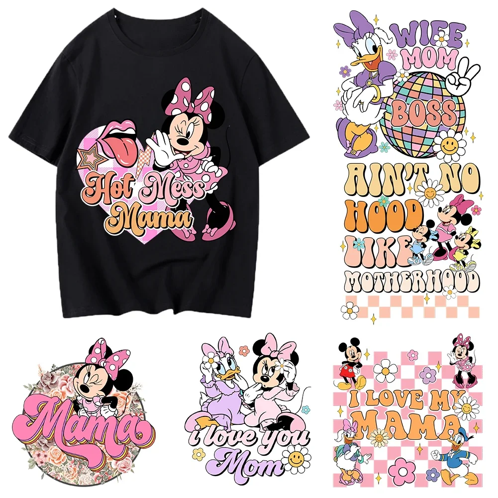 Mickey Disney Mother's Day Iron On Heat Transfer Sticker For Clothes Pock Dtf Vinyl Thermal Appliques Washable Easy To Apply