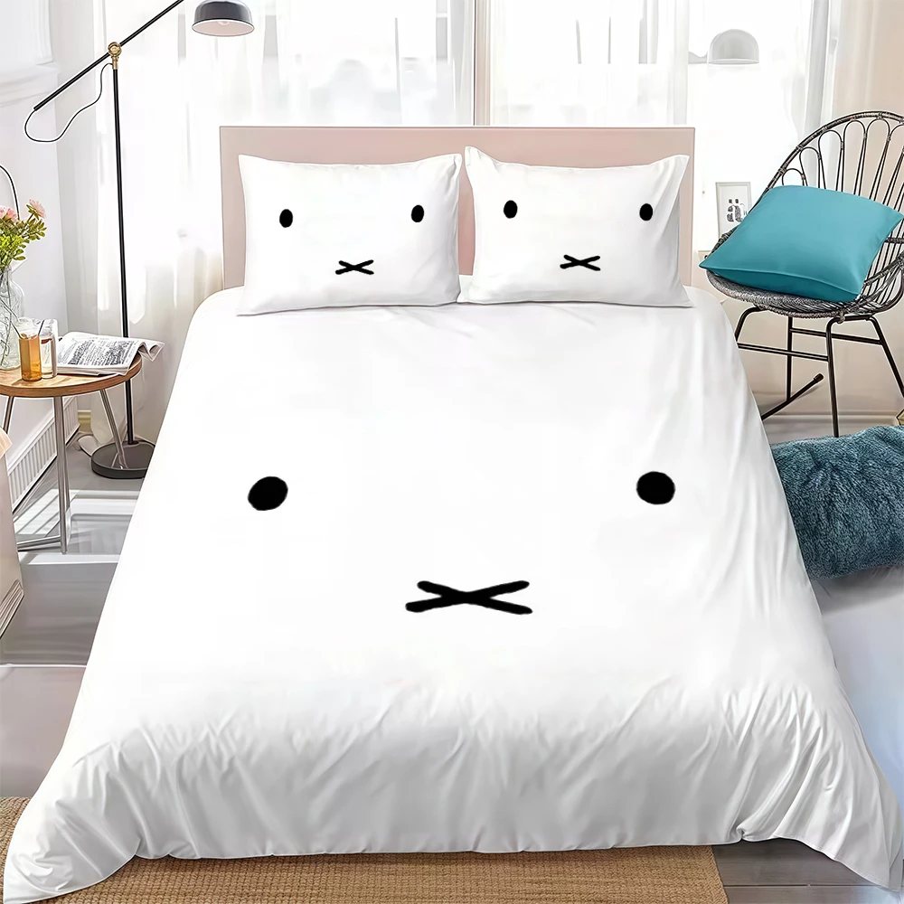 M-Miffy Kawaii Duvet Cover Set Home Style Bedding Soft Laundry Cotton Bed 3 Piece Set Student Dormitory Gift