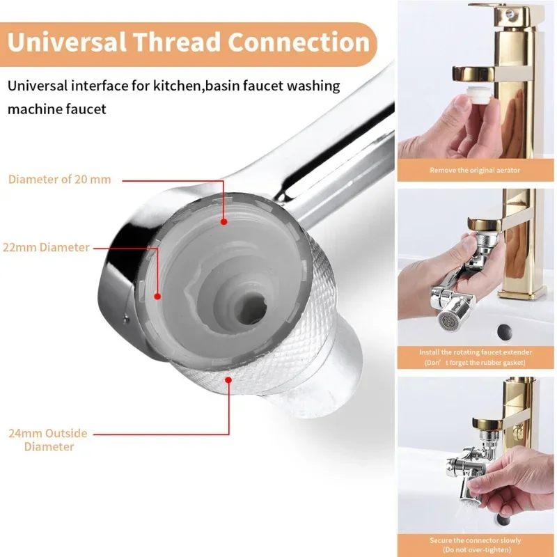 1080° For Home to Rotate Water Tap Nozzle Kitchen Faucet Aerator the Splash Dual Mode Expand 22/24mm Adapter Bubbler Robotic Arm