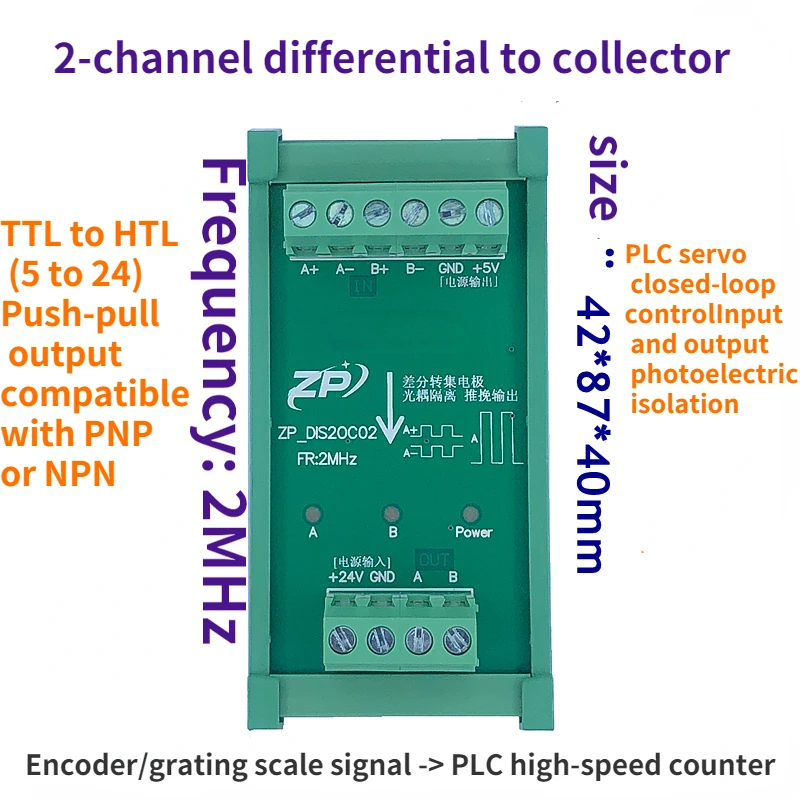 Differential to Collector Single-ended Differential Converter Encoder Signal Converter TTL to HTL 5 to 24