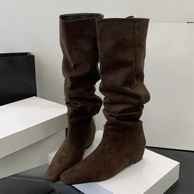 Eilyken Fashion Women's Over The Knee Boots Punk Style Wedges Low Heels Shoes Thigh High Long Botas Para Mujer