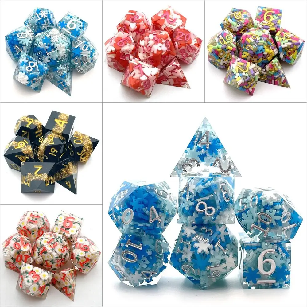 7Pcs/Set Polyhedral DND Dice with Box Liquid Core Dice Set Resin D6 D20 Dice D&D RPG Board Game Dices D4 D6 D8 D10 D12 D20