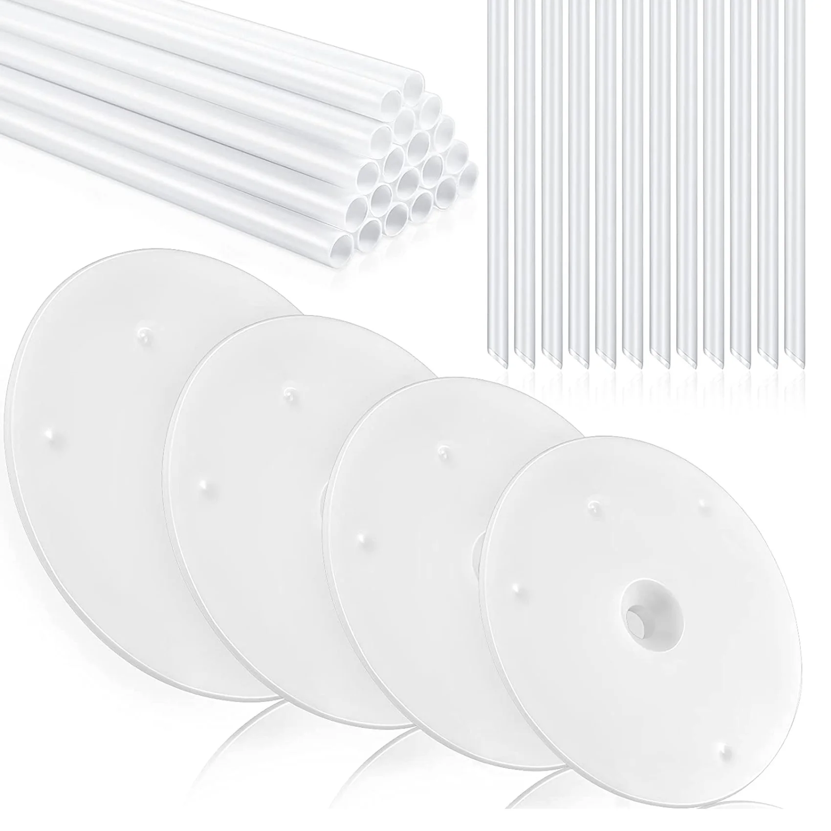 36 Pieces Plastic Cake Dowel Rods Set 20 Pieces White Cake Sticks Support Rod and 4 Pieces Cake Separator Plates