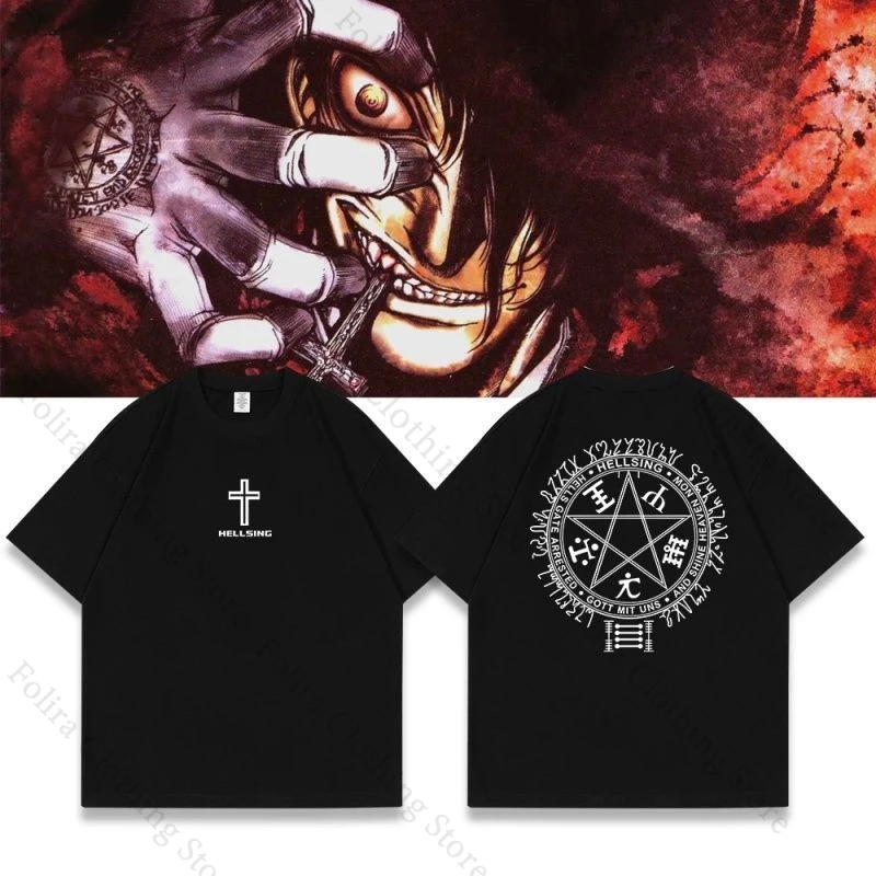 Anime Hellsing Series Print T-shirt Cotton Summer Tee Short Sleeve Tops Men's T-shirt Daily Summer Clothes T Shirt for Men Women