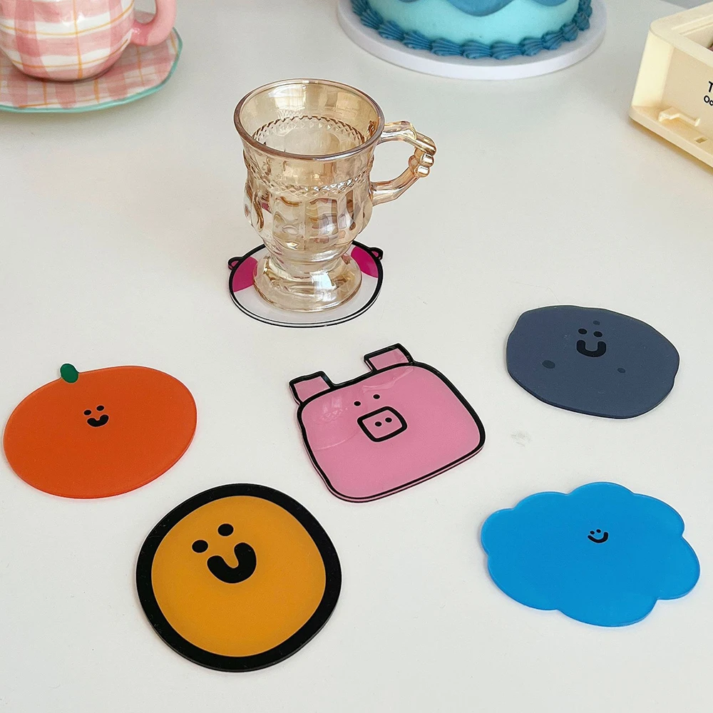 Cute Cartoon Acrylic Coaster Simple Waterproof Cup Pad High Temperature Bowl Pad Desktop Decoration Non-slip Table Mat