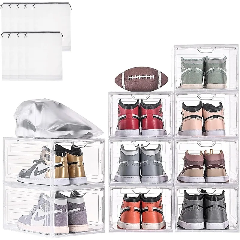 

Shoe Storage Boxes Stackable, 9 Packs Shoe Organizer for Closet, Shoe Boxes for Sneaker Display, Containers