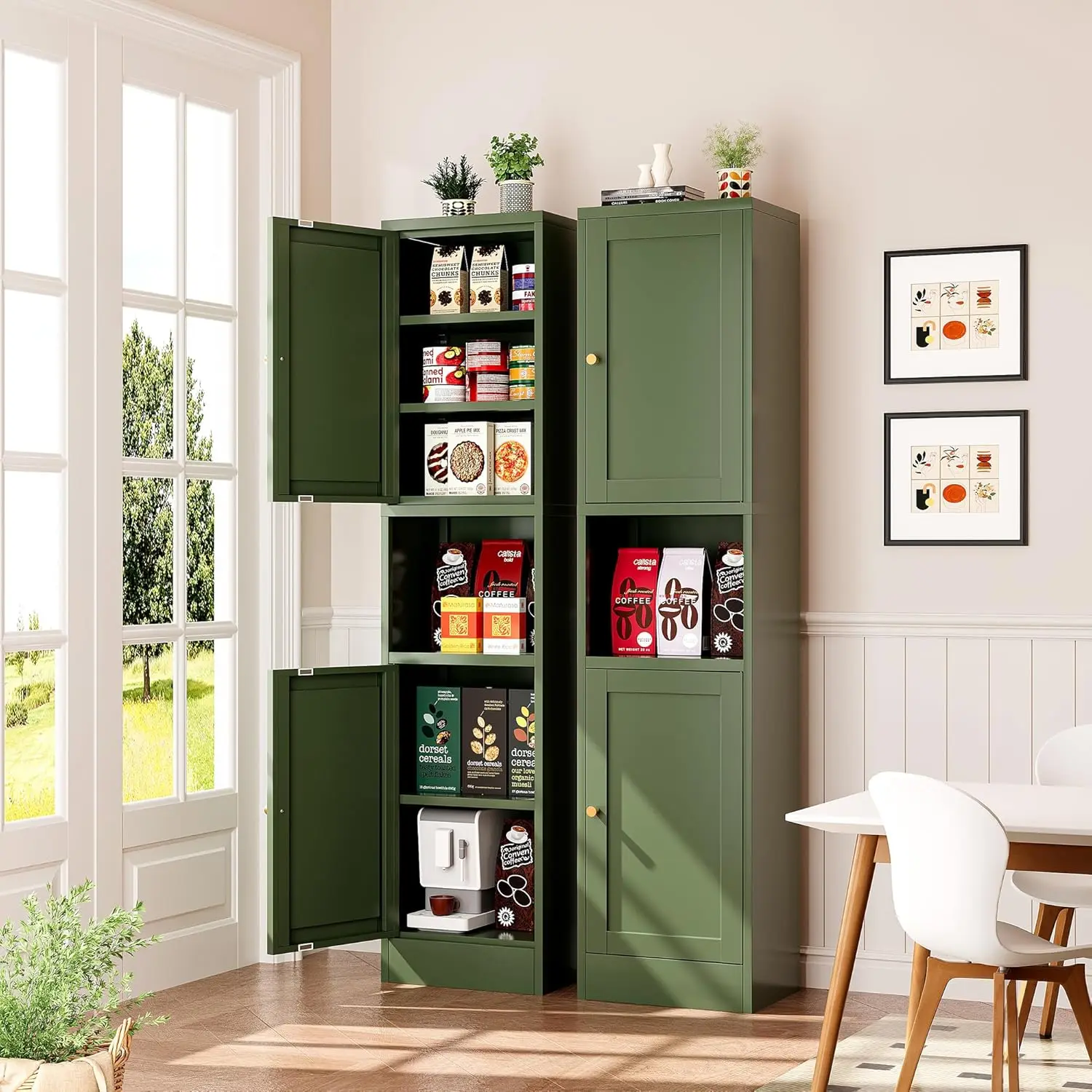 

Tall Slim Metal Storage Cabinet With 4 Adjustable Shelves Freestanding 5 Tier Pantry Unit For Kitchen Office Small Spaces