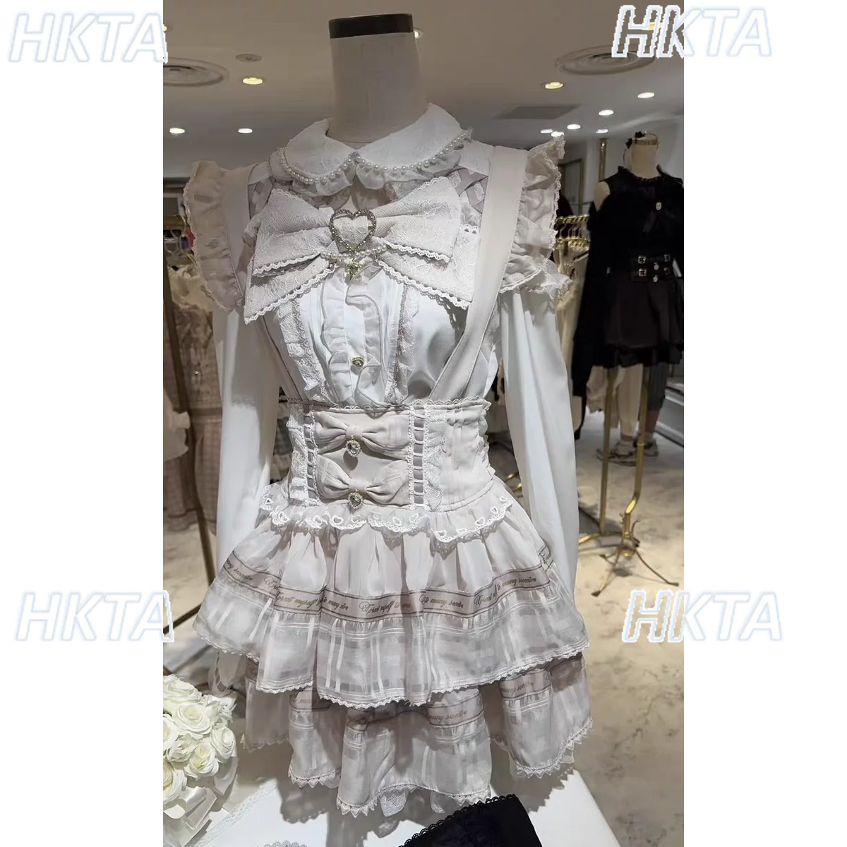 

Japanese Sweet Cute Cake Skirts Women High Waist Lace Stitching Bow Black Strap Skirt Women Autumn New Lolita Short Liz Skirt