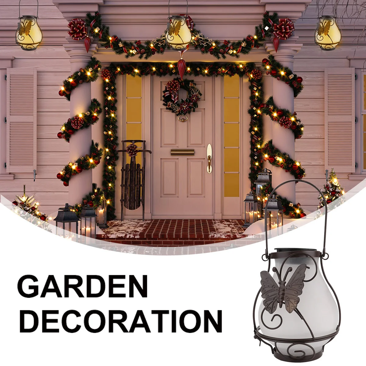 Lanterna solare Lampada a sospensione in vetro metallico per giardino esterno Cortile Patio Decor Lampada da giardino solare impermeabile Paesaggio