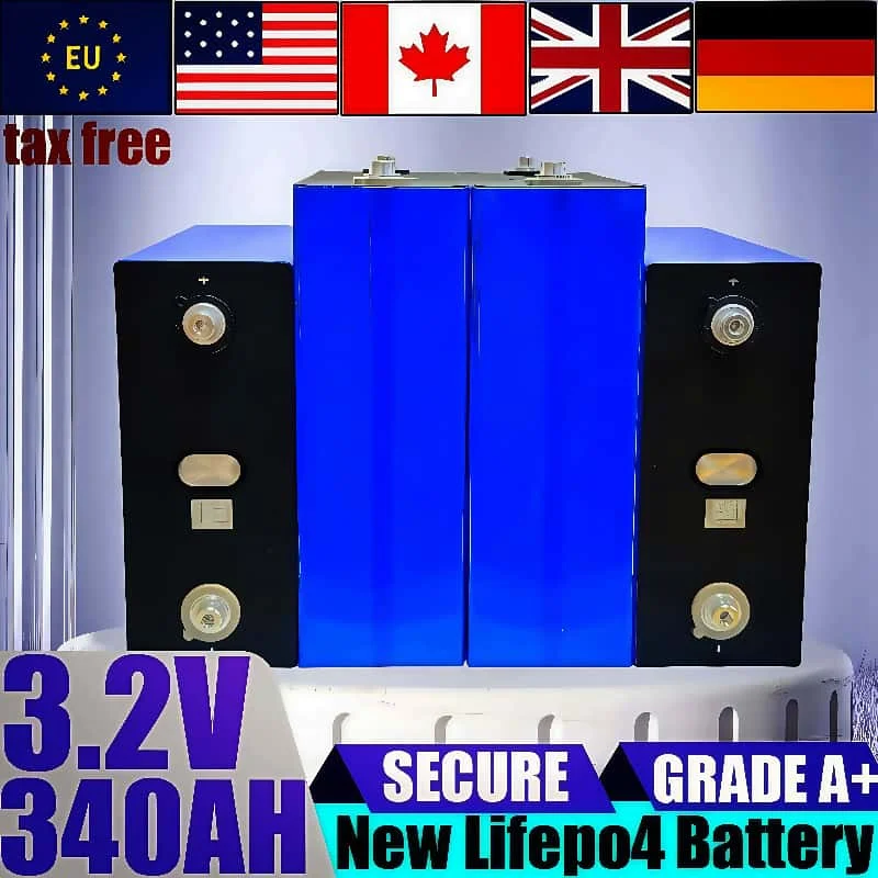 New 3.2V 340AH Lifepo4 Battery Grade A 3C High Power DIY 12V 24V 48V EV RV Solar Energy Storage Rechargeable Battery Duty Free