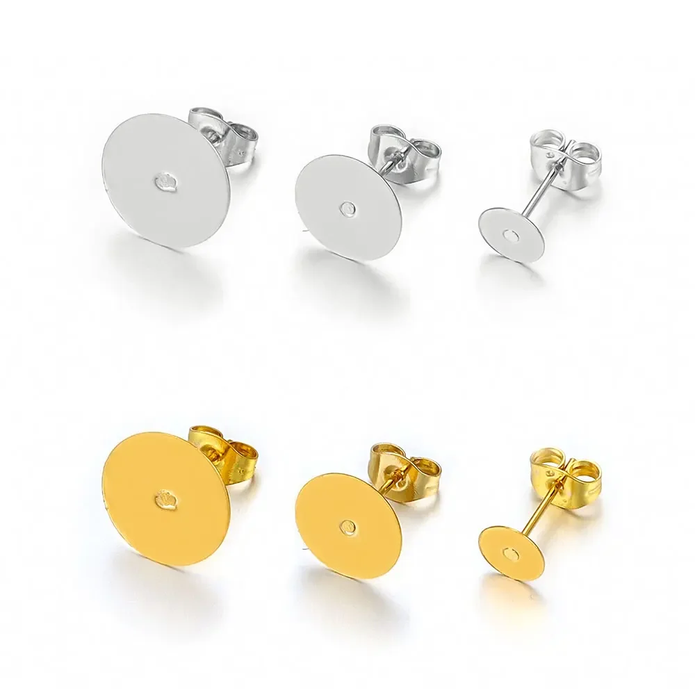 Boucles d'Oreilles Plates en Acier Inoxydable Plaqué Or, Épingles de Base Vierges pour Bricolage, Artisanat, Bijoux, Fournitures de Direction, 50 Pièces